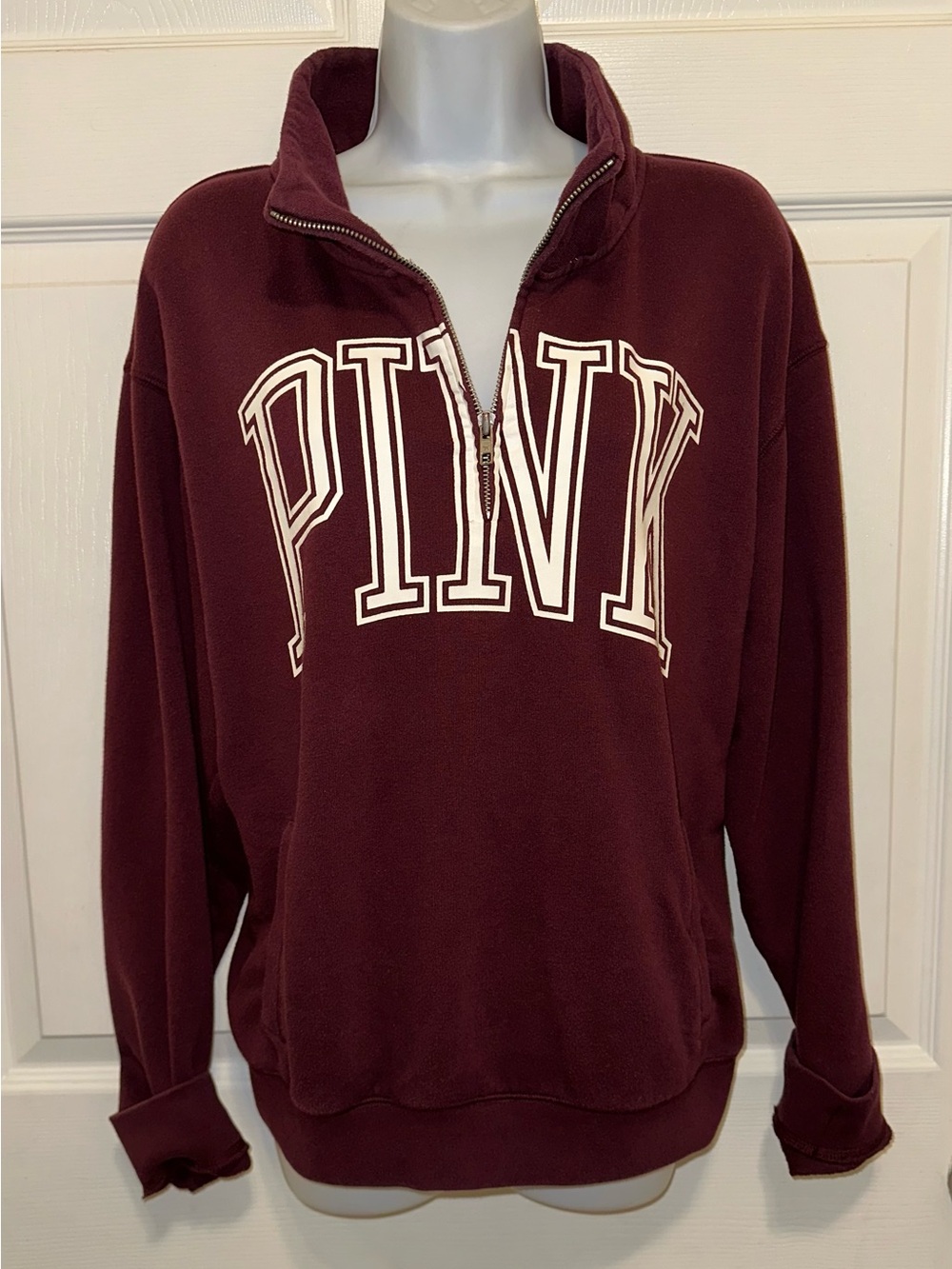Victoria's Secret PINK Logo Pullover in Burgundy and White